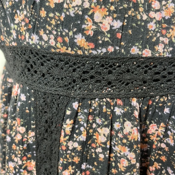 Lucky Brand Floral Dress Tassel Tie Lace Detail Lined Gray / Multi Sz S - Picture 3 of 16